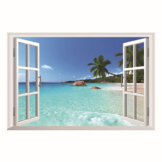 3D Beach Wall Stickers Vinyl Decal Home Decor Deco Art DIY Window View Removable 